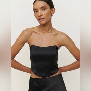 (New) Reformation Maia Black Silk Strapless Top